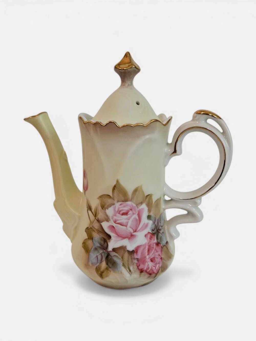 Vintage Lefton China Heritage Brown Rose Coffee or Chocolate Pot #1866 Hand Pain